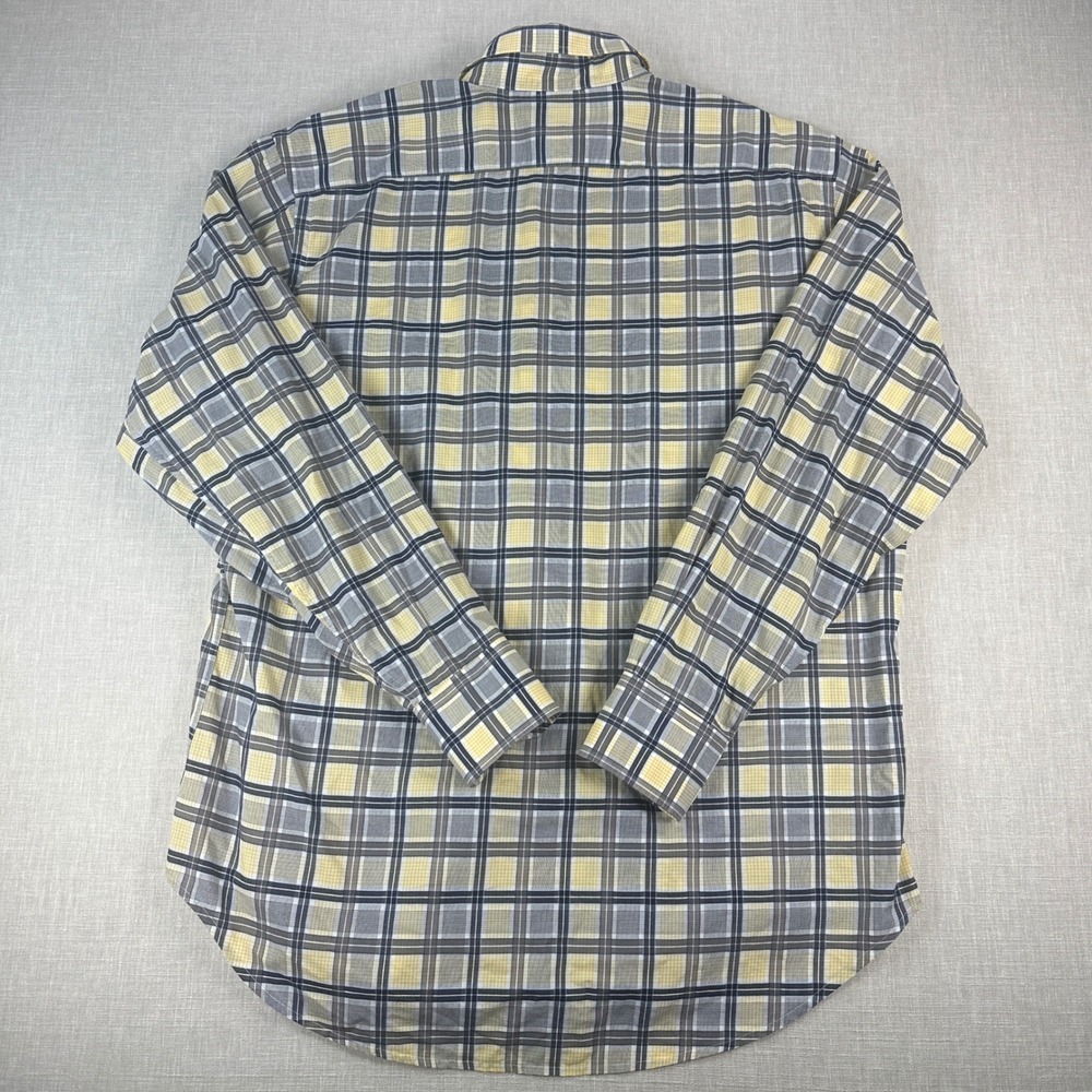 Thomas Dean Button Down Mens Large Yellow Grey Plaid Pima Cotton Long Sleeve - Picture 3 of 13